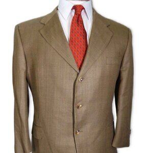 Hickey Freeman Boardroom Tan Brown 70/30 Silk Wool Herringbone Sport Coat 47/48